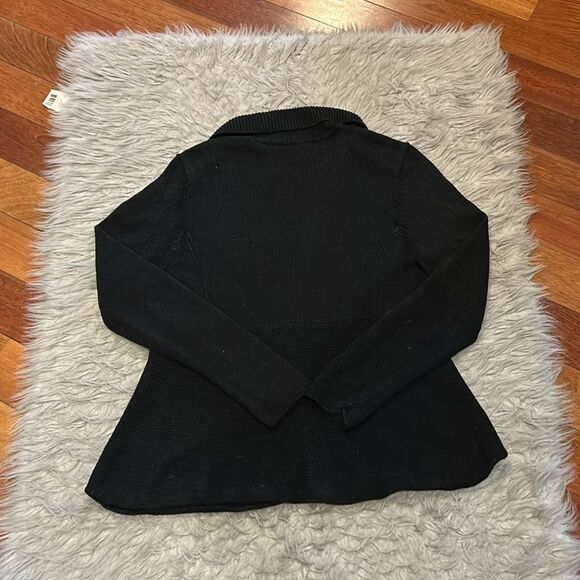 Eileen Fisher classic black silk blend button front flowy cardigan - Picture 4 of 5